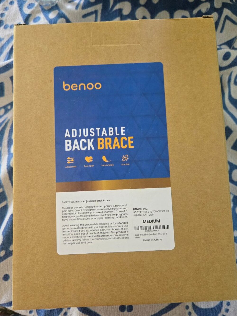 BENOO Adult Unisex Adjustable Back Brace NEW IN BOX (S/M)